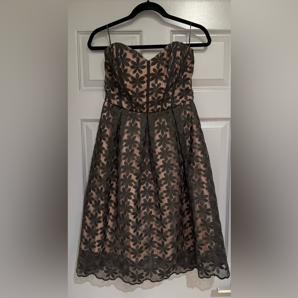 Miss Selfridge Strapless Fit and Flare Dress Black and Tan